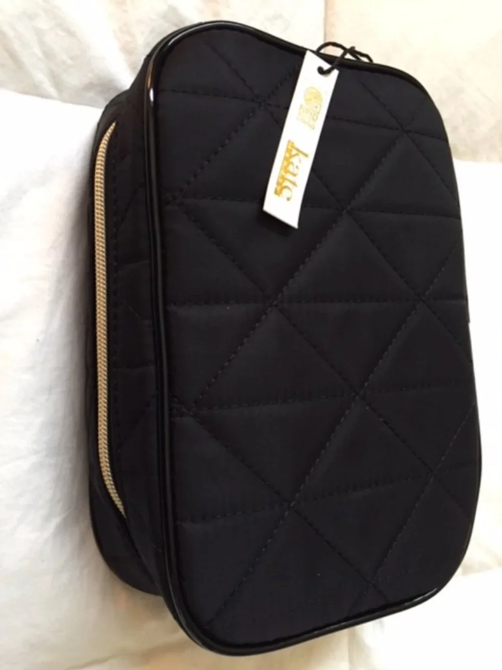 Kate Landry New COSMETIC BAG Black Quilted Zip